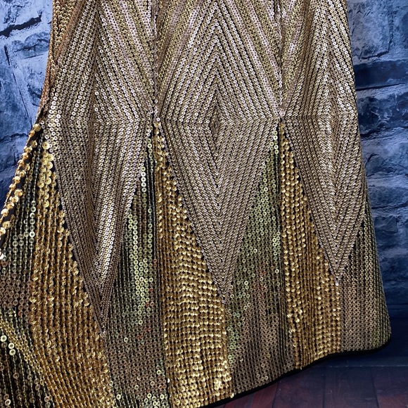 ZARA Gold LIMITED EDITION SEQUIN Geometric Diamond Pattern Skirt - Picture 5 of 9